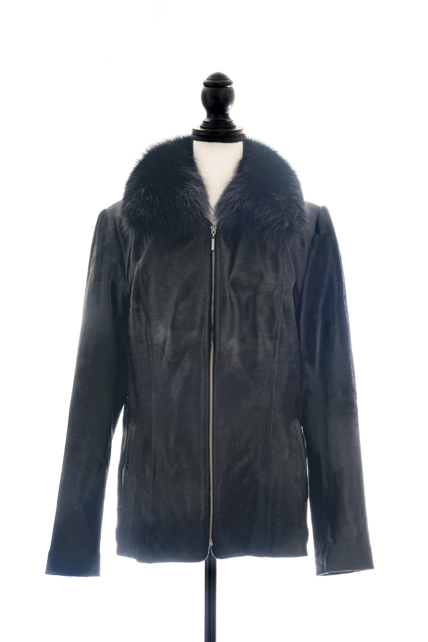 Black Kidskin with Fox Collar, One of a Kind