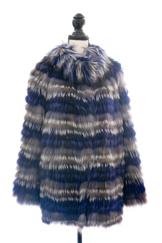 Purple & Silver Fox Feathered Jacket