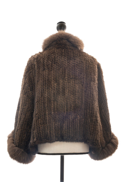 Knitted Mink & Fox Capelet, Brown