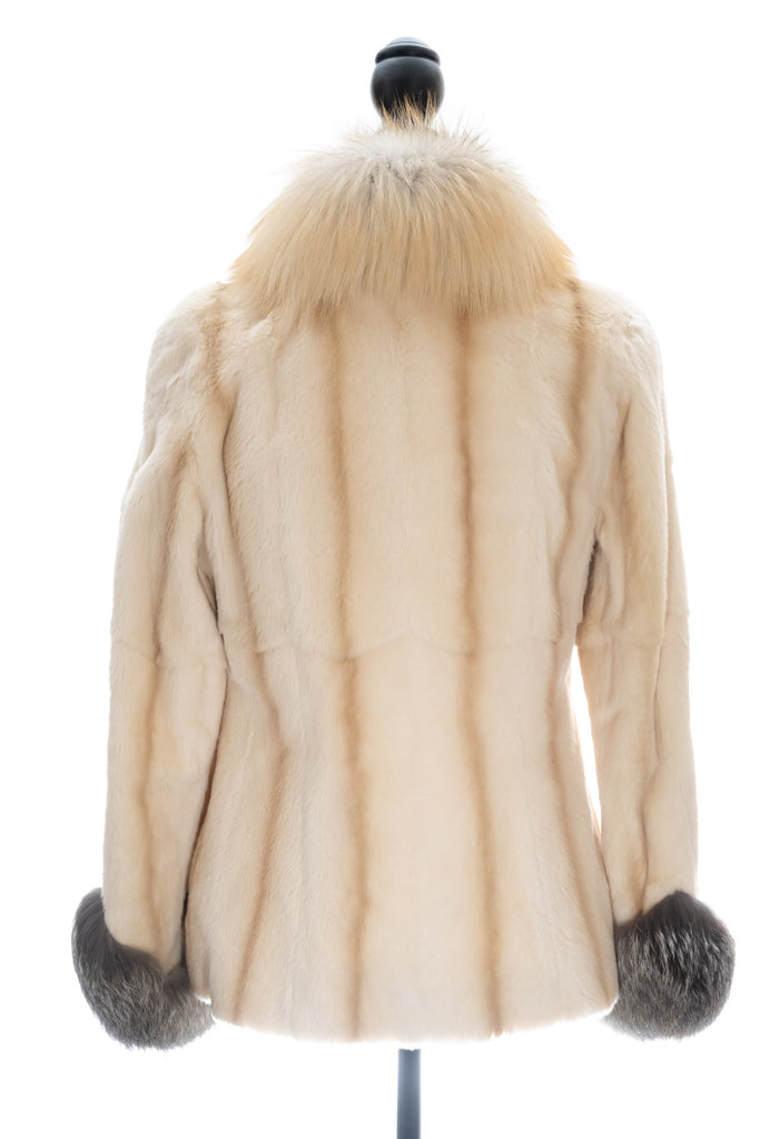 Gold Tip Sheared Mink Fur Jacket w/ Golden Isle Fox Trim - Estate Furs